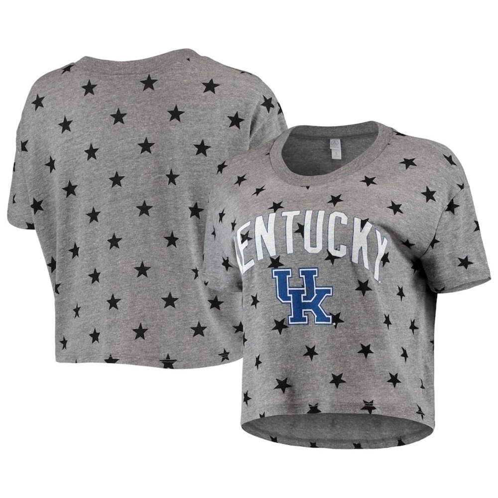 Alternative Kentucky Wildcats Gray Crop Top Star Print Tee Shirt Large NWOT